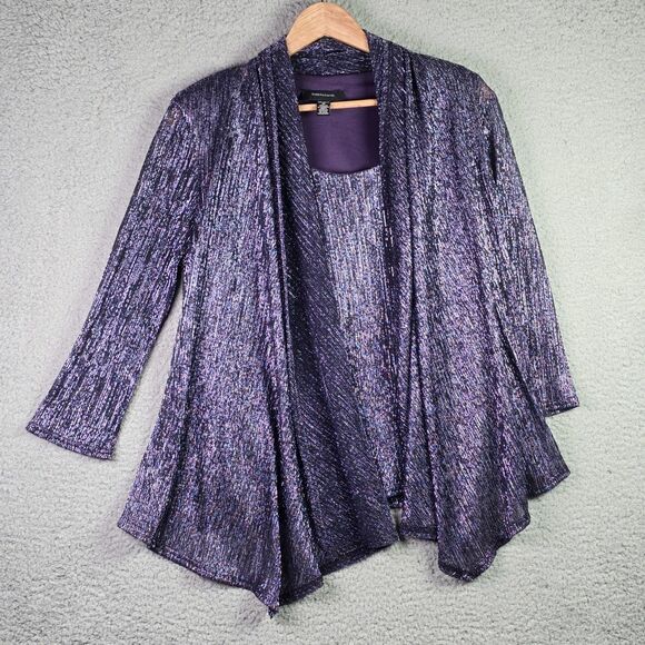 R&M Richards Metallic Purple Twinset Cardigan Attached Tank Shimmer Occasion M - Picture 1 of 15